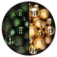 Decoris kerstballen 60x stuks - mix donkergroen/goud - 4-5-6 cm - kunststof - thumbnail