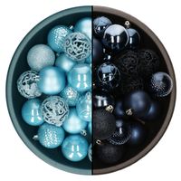 Decoris kerstballen - 74x st - donkerblauw en ijsblauw - 6 cm - kunststof - Kerstbal - thumbnail