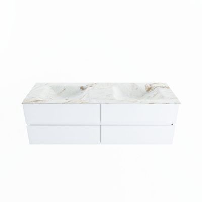 MONDIAZ VICA-DLUX 150cm badmeubel onderkast Talc 4 lades. Inbouw wastafel CLOUD dubbel zonder kraangat, kleur Frappe.