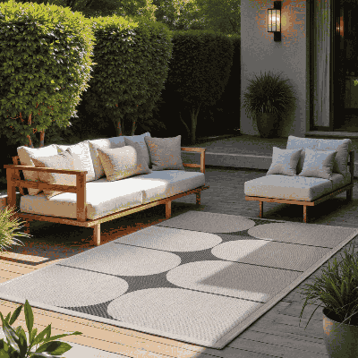 Dubbelzijdig Buitenkleed Bowen Zwart Wit 200x290 Cm Laagpolig NORTHRUGS - Dekbed-Discounter.nl