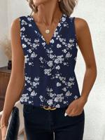 Women's Sleeveless Tank Top Summer Dark Blue Floral V Neck Daily Going Out Casual Top