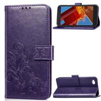 Lucky Clover ingedrukt bloemen patroon lederen draagtas voor Xiaomi Redmi gaan met houder & kaartsleuven & portemonnee & hand strap (paars)