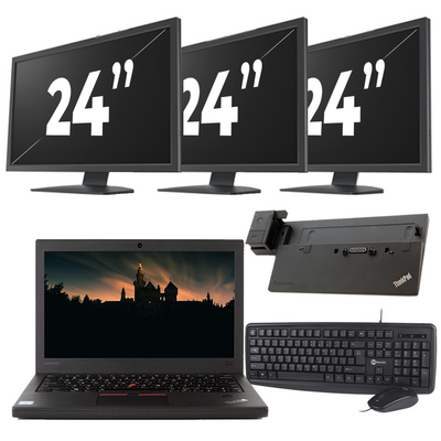 Lenovo ThinkPad X270 - Intel Core i5-6e Generatie - 12 inch - 8GB RAM - 256GB SSD - Windows 11 + 3x 24 inch Monitor