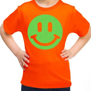 Verkleed T-shirt voor meisjes - smiley - oranje - carnaval - feestkleding voor kinderen