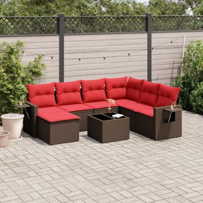 8-delige tuinbankset met kussens, bruin polyrotan