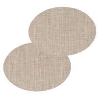 Placemat Maoli - Set van 12x stuks - ovaal - naturel - 48 x 35 cm - kunststof - onderlegger