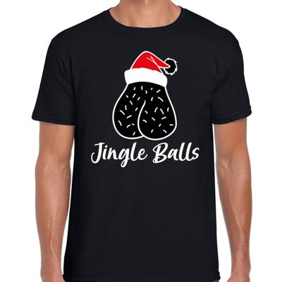Foute humor Kerst T-shirt voor heren - jingle balls - zwart - kerstmuts