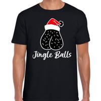Foute humor Kerst T-shirt voor heren - jingle balls - zwart - kerstmuts