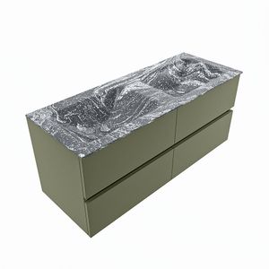 MONDIAZ VICA-DLUX 120cm badmeubel onderkast Army 4 lades. Inbouw wastafel CLOUD dubbel zonder kraangat, kleur Lava, en spiegel model SPOT