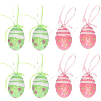Decoratie paaseieren hangend - 12x stuks - groen/roze - piepschuim - 6 cm