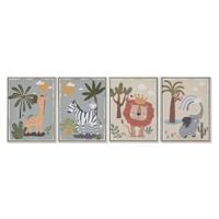 Schilderij Home ESPRIT Kinderen dieren 30 x 3 x 40 cm (4 Stuks)