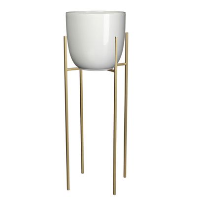 Bloempot D25 cm wit met plantenpot verhoger goud/metaal van 55 cm