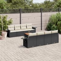 9-delige Loungeset met kussens poly rattan zwart