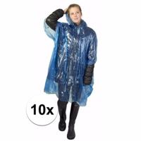 Wegwerp regenponcho - 10x - blauw - voor volwassenen - met capuchon - budget line Wegwerp regenponcho - 10x - blauw - voor volwassenen - met capuchon - budget line