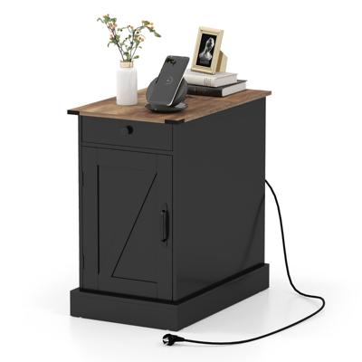 Bijzettafel Dressoir Met Oplaadstation Nachtkastje Met Neerklapbaar Tafelblad-Zwart