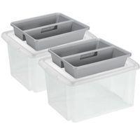 Sunware 2x opslagboxen kunststof 32 liter transparant 45 x 36 x 24 cm met deksel en organiser tray - thumbnail