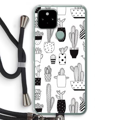 Cactusmotief: Pixel 5 Transparant Hoesje met koord