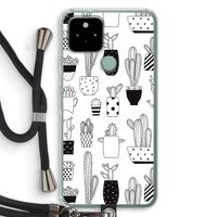 Cactusmotief: Pixel 5 Transparant Hoesje met koord