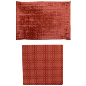 MSV Douche anti-slip mat en droogloop mat - Sevilla badkamer set - rubber/microvezel - tarracotta