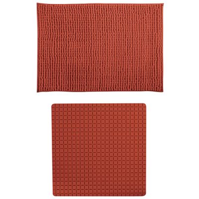MSV Douche anti-slip mat en droogloop mat - Sevilla badkamer set - rubber/microvezel - tarracotta