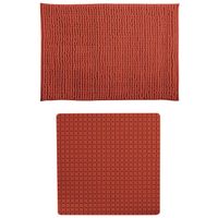 MSV Douche anti-slip mat en droogloop mat - Sevilla badkamer set - rubber/microvezel - tarracotta - thumbnail