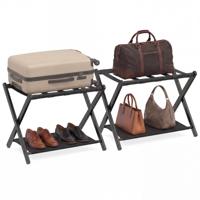 Tweelaags Bagagerek met Stof Beklede Plank Opvouwbaar Bagagerek Bamboe Bagagerek