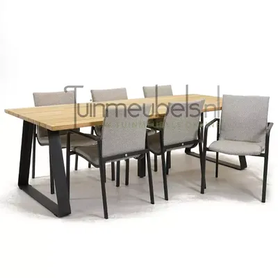 Tuinstoel Anzio dining Soft grey met Basso 240 cm teaktafel