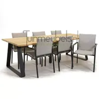 Tuinstoel Anzio dining Soft grey met Basso 240 cm teaktafel