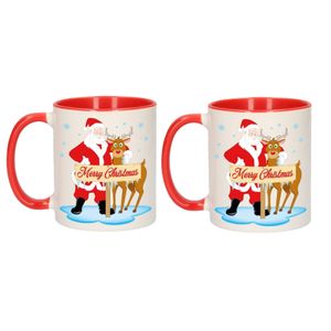 2x stuks kerstmokken Rudolph en Santa 300 ml