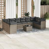 11-delige Loungeset met kussens poly rattan grijs