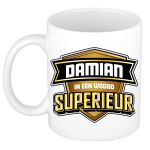 Naam mok Damian - wit - Superieur - keramiek - 300 ml - cadeau collega beker