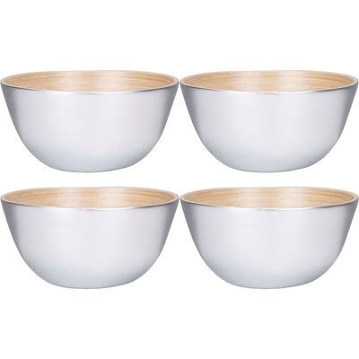 Schaaltje/kommetje - 4x - zilver - bamboe - D14 cm x H7 cm