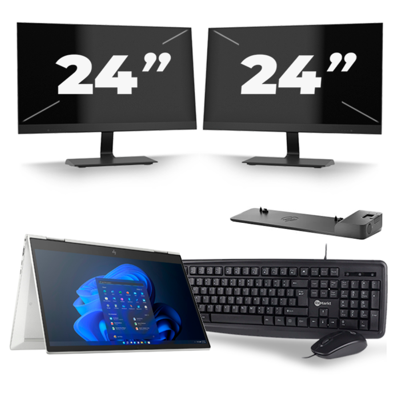 HP EliteBook x360 830 G8 - Intel Core i5-11e Generatie - 13 inch - 16GB RAM - 256GB SSD - Windows 11 Home + 2x 24 inch Monitor HP EliteBook x360 830 G8 - Intel Core i5-11e Generatie - 13 inch - 16GB RAM - 256GB SSD - Windows 11 Home + 2x 24 inch Monitor