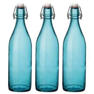 Bormioli rocco set van 8x stuks weckflessen blauw beugeldop glas van 1 liter