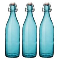 Bormioli rocco set van 8x stuks weckflessen blauw beugeldop glas van 1 liter - thumbnail