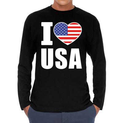I love USA supporter t-shirt - lange mouwen - voor heren - zwart - Amerika landen shirt I love USA supporter t-shirt - lange mouwen - voor heren - zwart - Amerika landen shirt