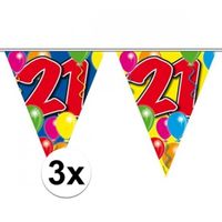 3x Leeftijd versiering vlaggenlijnen 21 jaar 10 meter - thumbnail