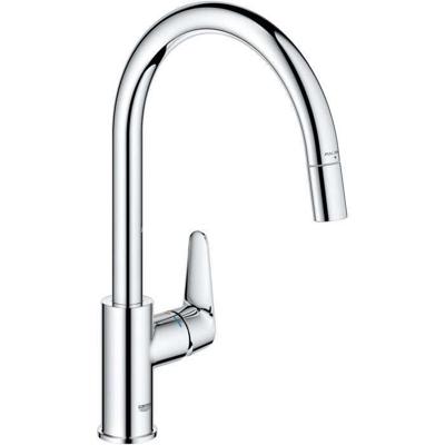 Keukenkraan - Chroom - Hoge C-vormige uitloop - Uittrekbare perlator - 360 draaibaar - Doorstroombegrenzer - GROHE Start Curve - 30562000