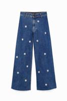 Denim culotte met madeliefjes - BLUE - 34