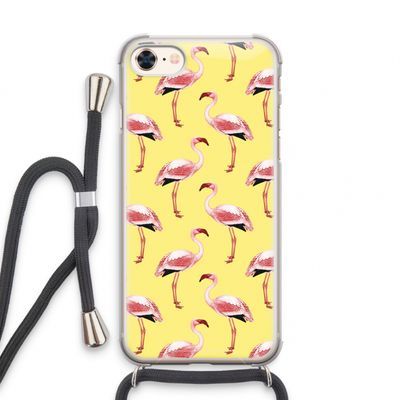 Flamingo's geel: iPhone 8 Transparant Hoesje met koord
