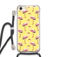 Flamingo's geel: iPhone 8 Transparant Hoesje met koord