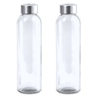 4x Stuks glazen waterfles/drinkfles transparant met Rvs dop 550 ml - thumbnail