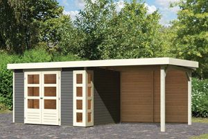 Woodfeeling | Tuinhuis Kerko 5 met Overkapping 2,8 en Achterwand | Terragrijs