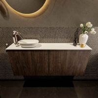 Mondiaz Fowy toiletmeubel 120cm dark brown met blad en waskom talc links 1 kraangat