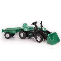 Dolu Traptractor met Aanhanger & Voorlader & Claxon Groen/zwart