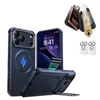 iPhone 17 Pro Max Bundle Cyber Tough Magnetic Case (Camera Control, Stash Stand) and Armorite Pro Screen Protector - Navy Blue