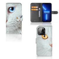 iPhone 13 Pro | Telefoonhoesje | Met pasjeshouder | Witte Kat