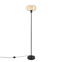 QAZQA Art deco vloerlamp zwart met amber glas - Bizle - thumbnail