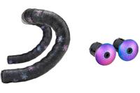 Supacaz super sticky kush galaxy stuurlint zwart / oil slick inclusief oil slick aluminium stuurplug