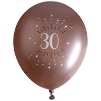 Santex verjaardag leeftijd ballonnen 30 jaar - 6x stuks - rosegoud - 30 cm - Feestartikelen   -